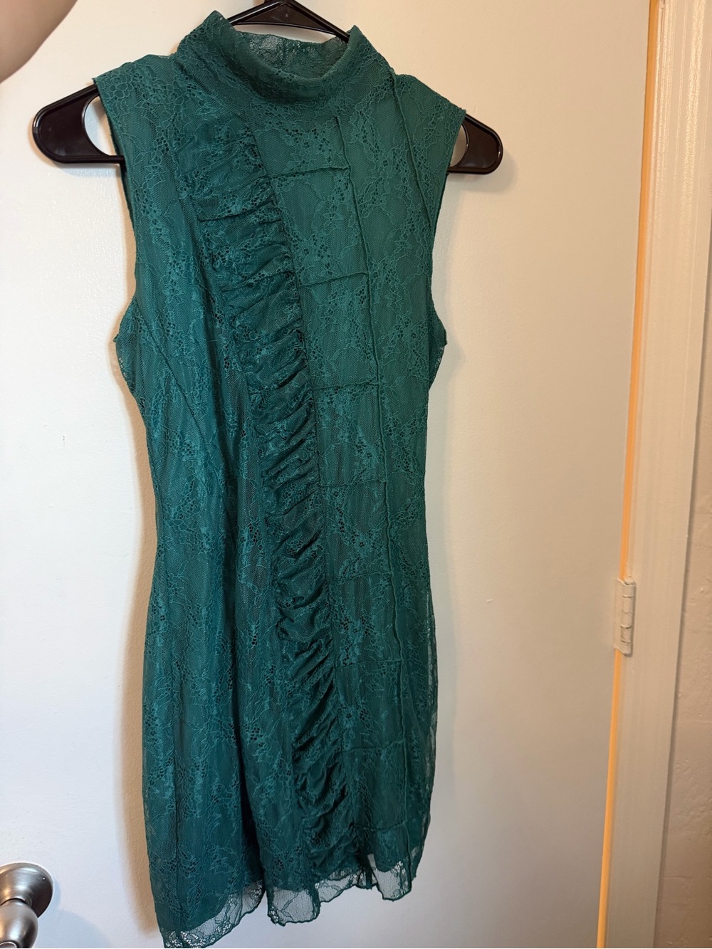 Urban Outfitters Teal Lace Ruffle Mini Dress